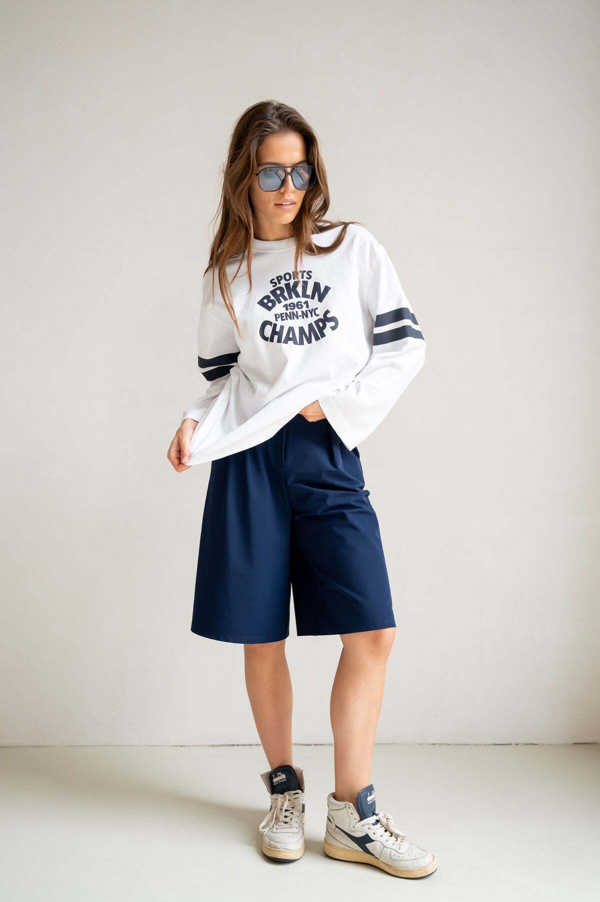 PENN&INK SHIRT PRINT WHITE/NAVY