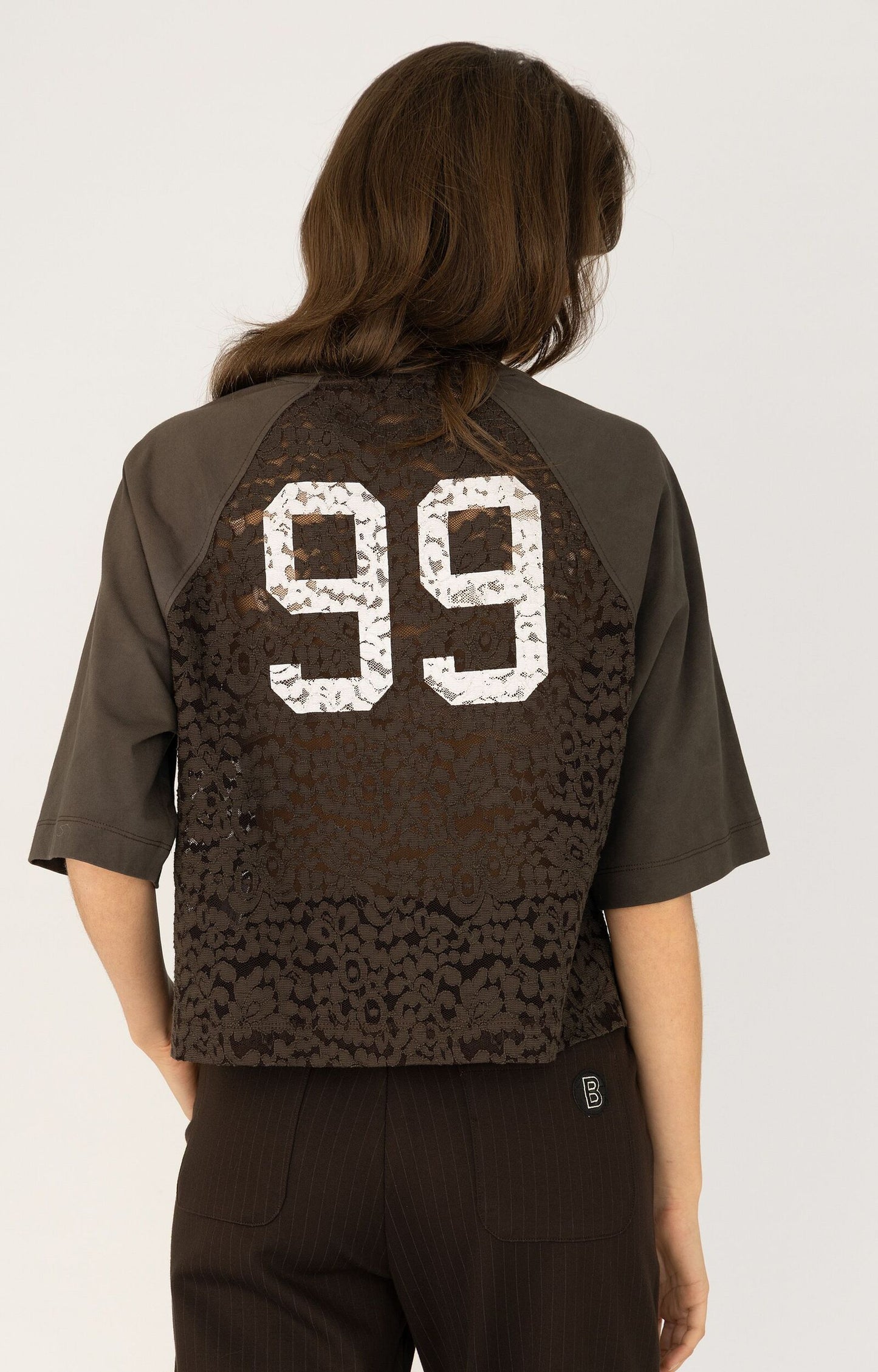 ANNA BLUE T-SHIRT BOXY LACE DARK BROWN