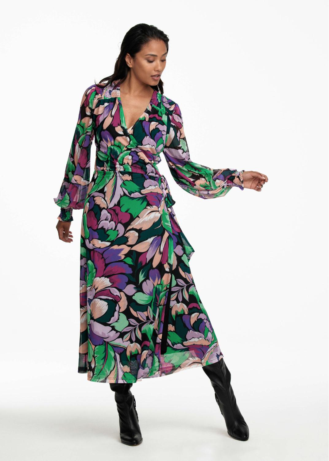 TRAMONTANA JURK MESH FLOWER FLASH MULTI COLOUR