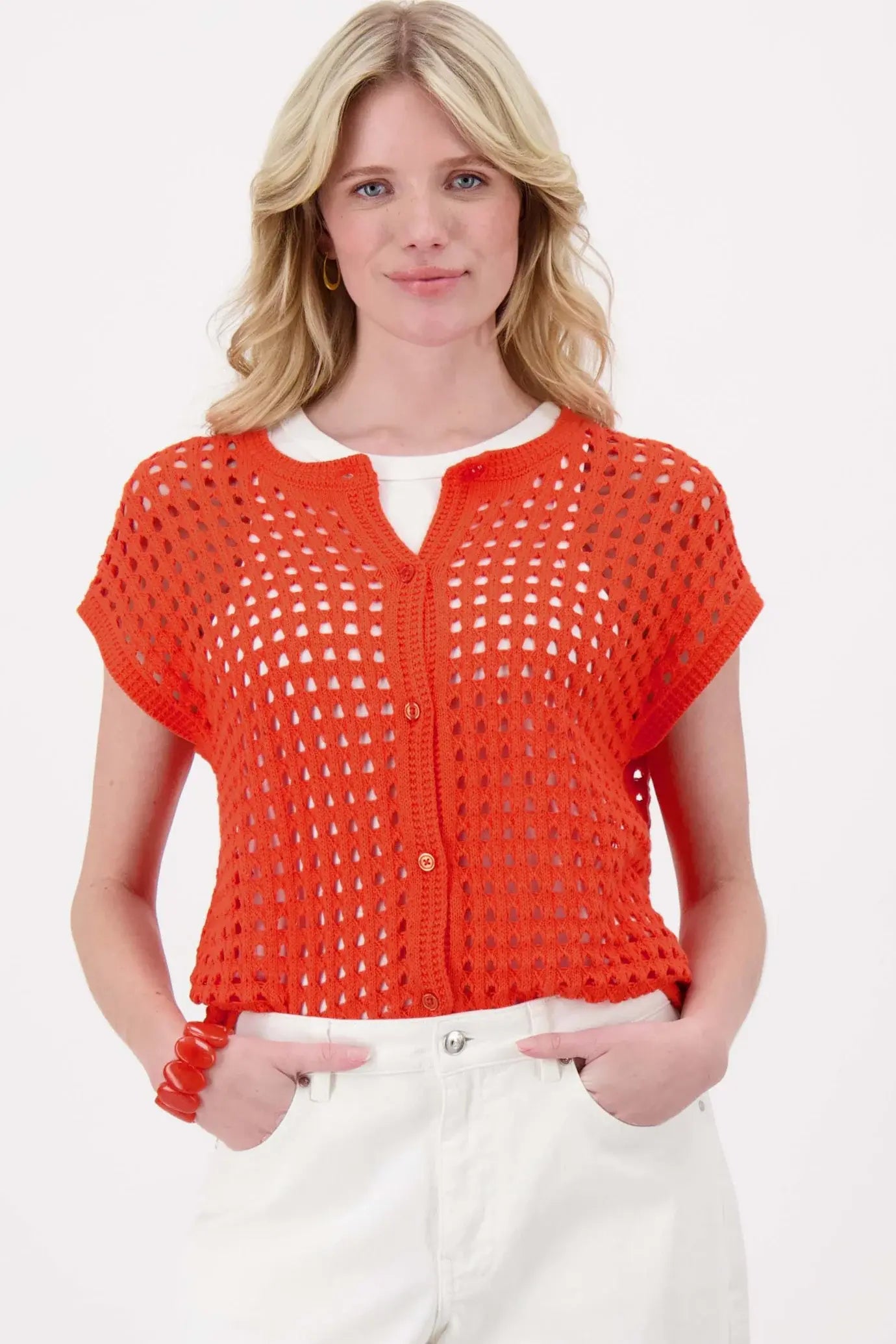 ZUSSS VESTJE AJOUR MOUWLOOS CORAL