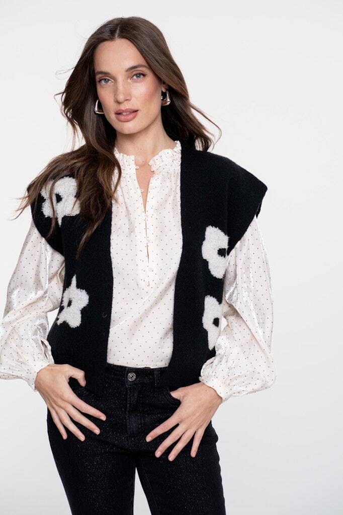 GEISHA GILET BLOEMMOTIEF BLACK/OFF-WHITE