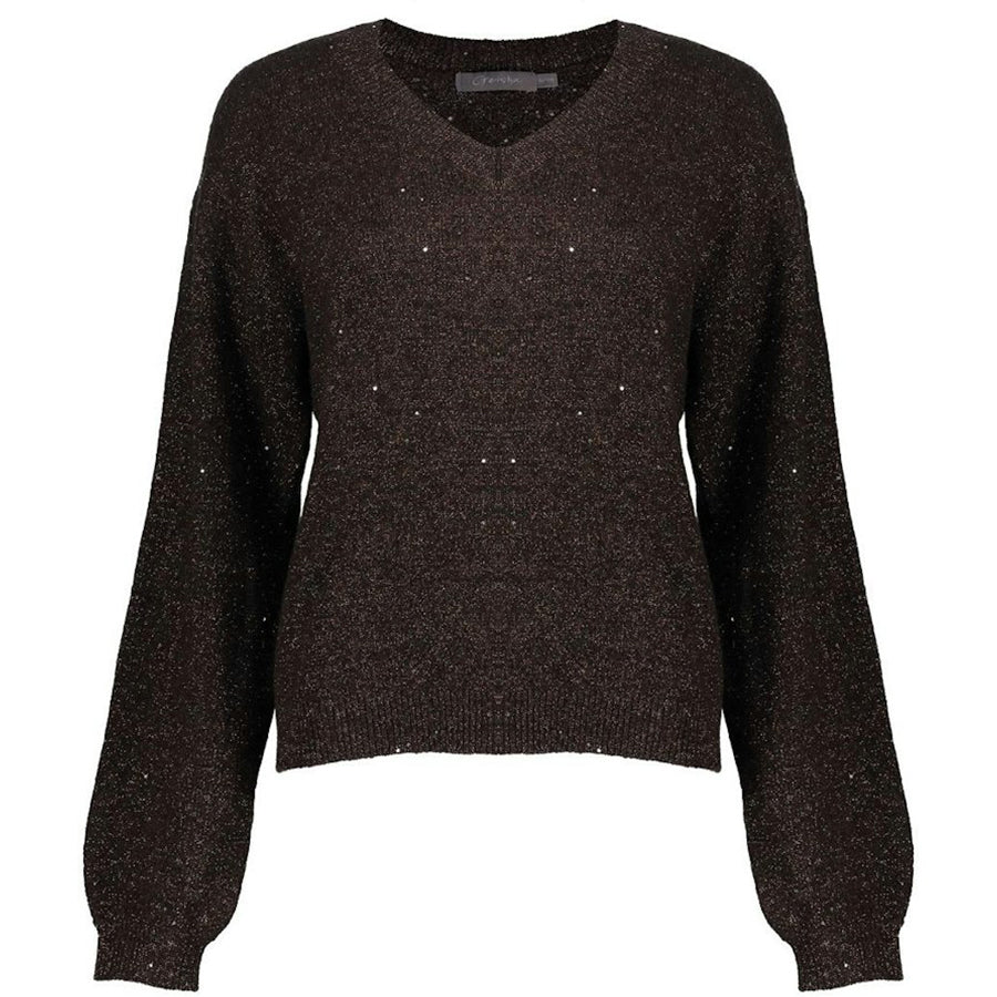 GEISHA TRUI MET V-HALS EN GLITTER BROWN/COPPER