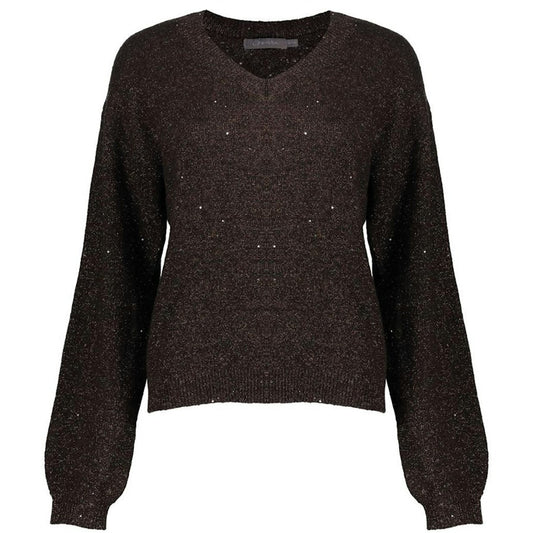 GEISHA TRUI MET V-HALS EN GLITTER BROWN/COPPER