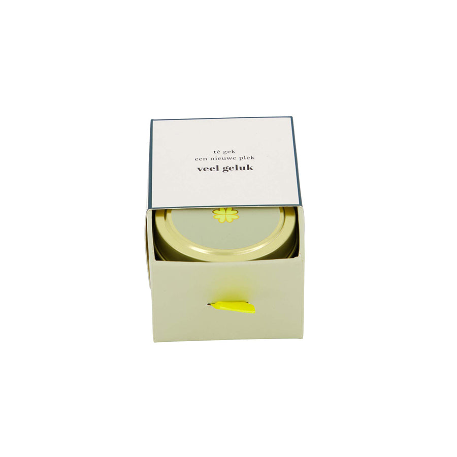 ZUSSS GEURKAARS TINNEN IN SCHUIFDOOSJE VEEL GELUK WIT/GROEN