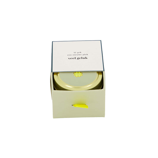 ZUSSS GEURKAARS TINNEN IN SCHUIFDOOSJE VEEL GELUK WIT/GROEN