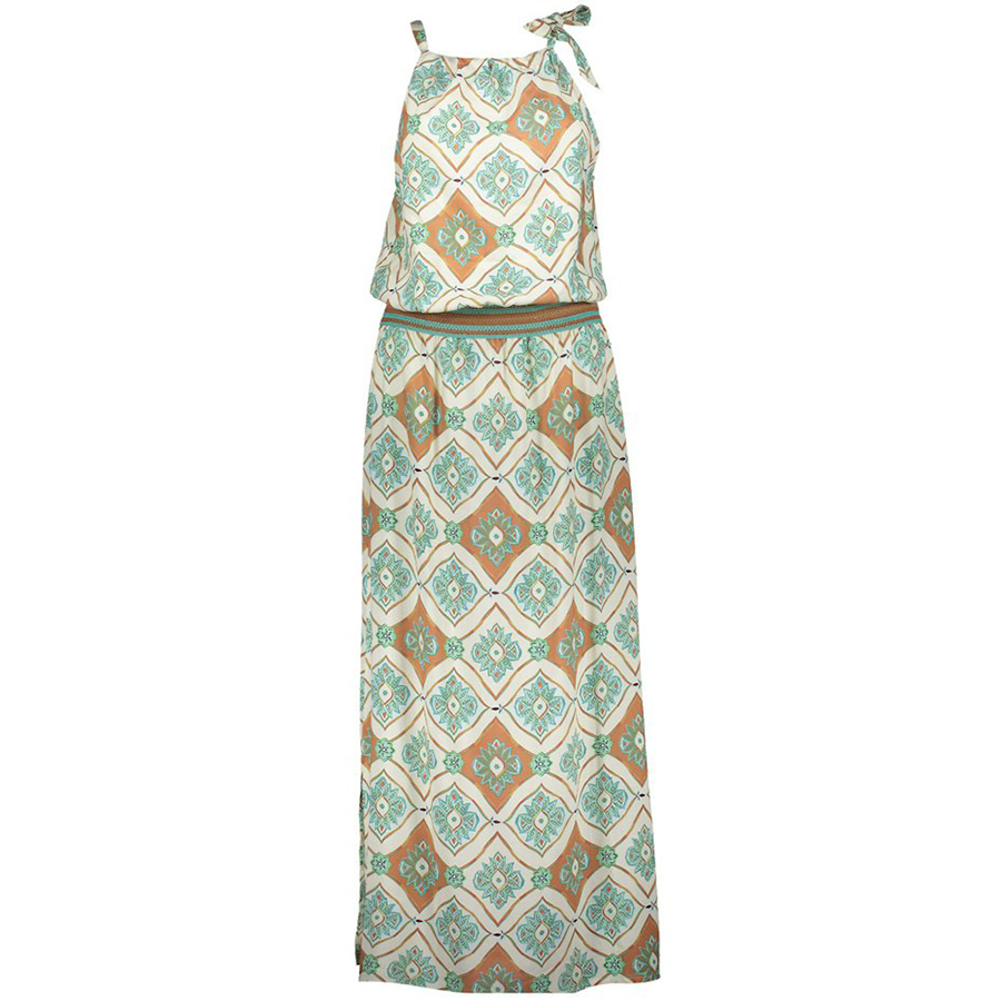 GEISHA JURK MET TEGELPRINT AQUA/CARAMEL