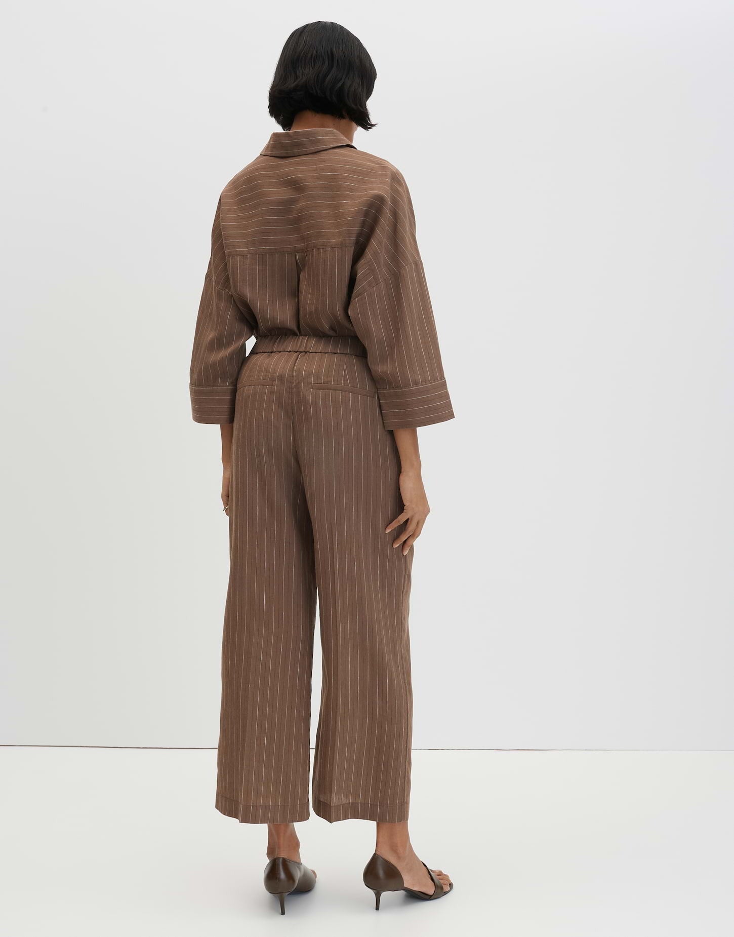 SOMEDAY BROEK CELINO CROPPED STRIPE HAZELNUT