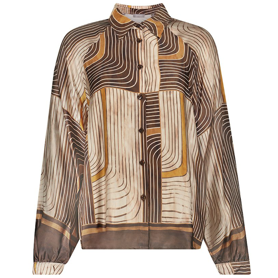 GEISHA BLOUSE GRAFISCHE PRINT BROWN/SAND