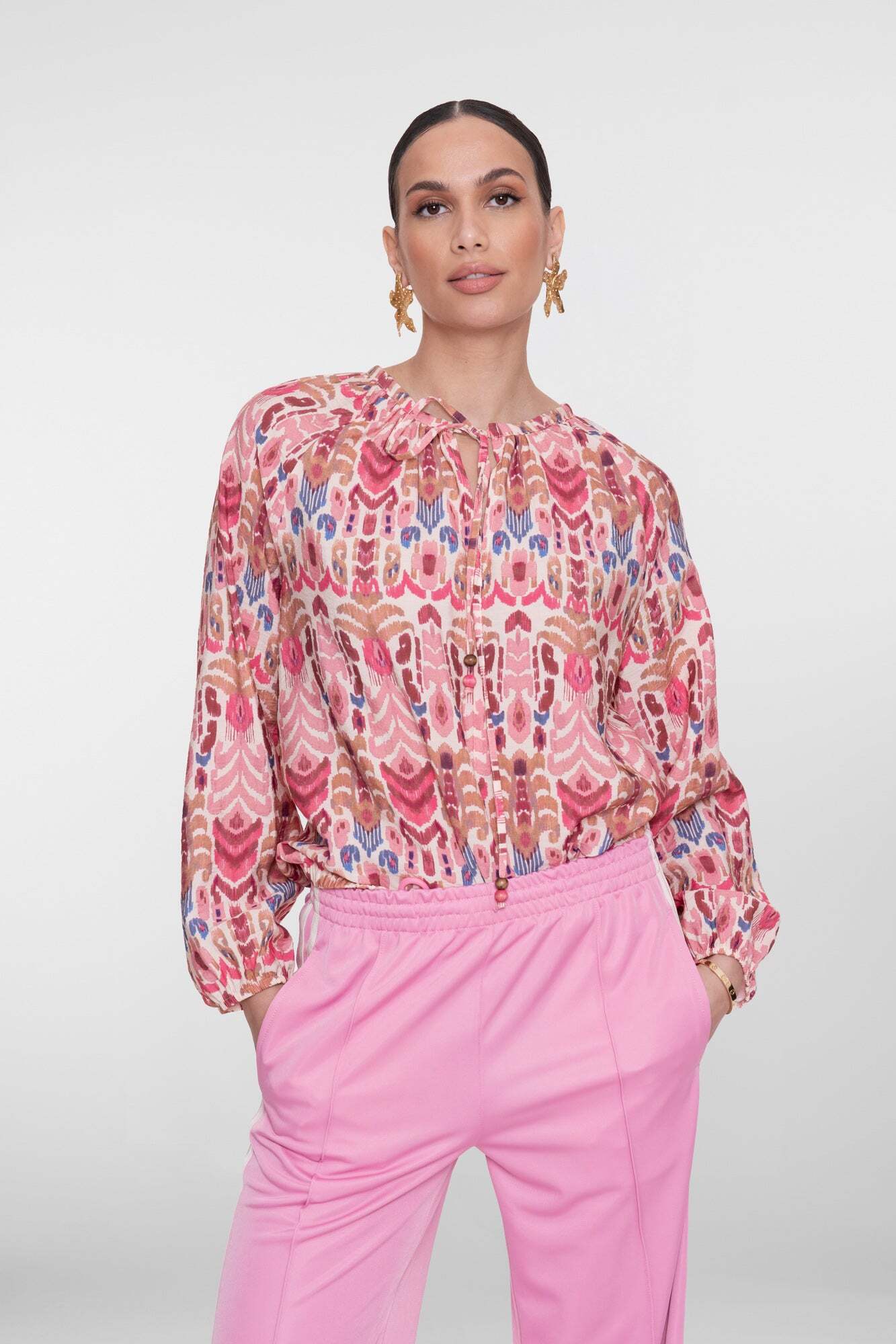 GEISHA TOP PRINT PINK/CHERRY RED