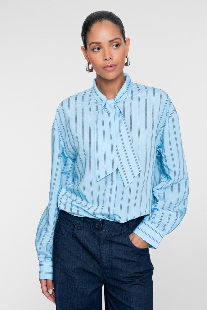 GEISHA BLOUSE MINERAL BLUE/BROWN