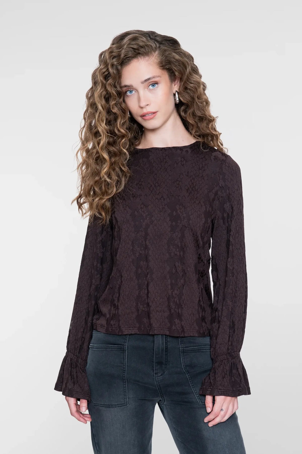 GEISHA TOP MET GRAFISCHE PRINT BROWN