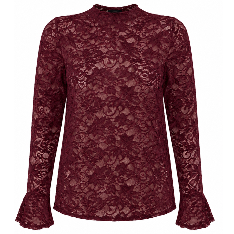 TRAMONTANA TOP VELVET STRETCH LACE POMEGRANATE