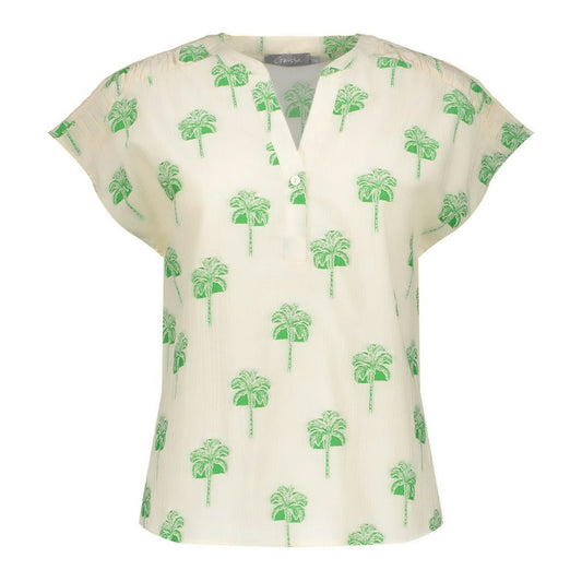 GEISHA TOP MET ZOMERSE PALMPRINT OFF-WHITE/GREEN