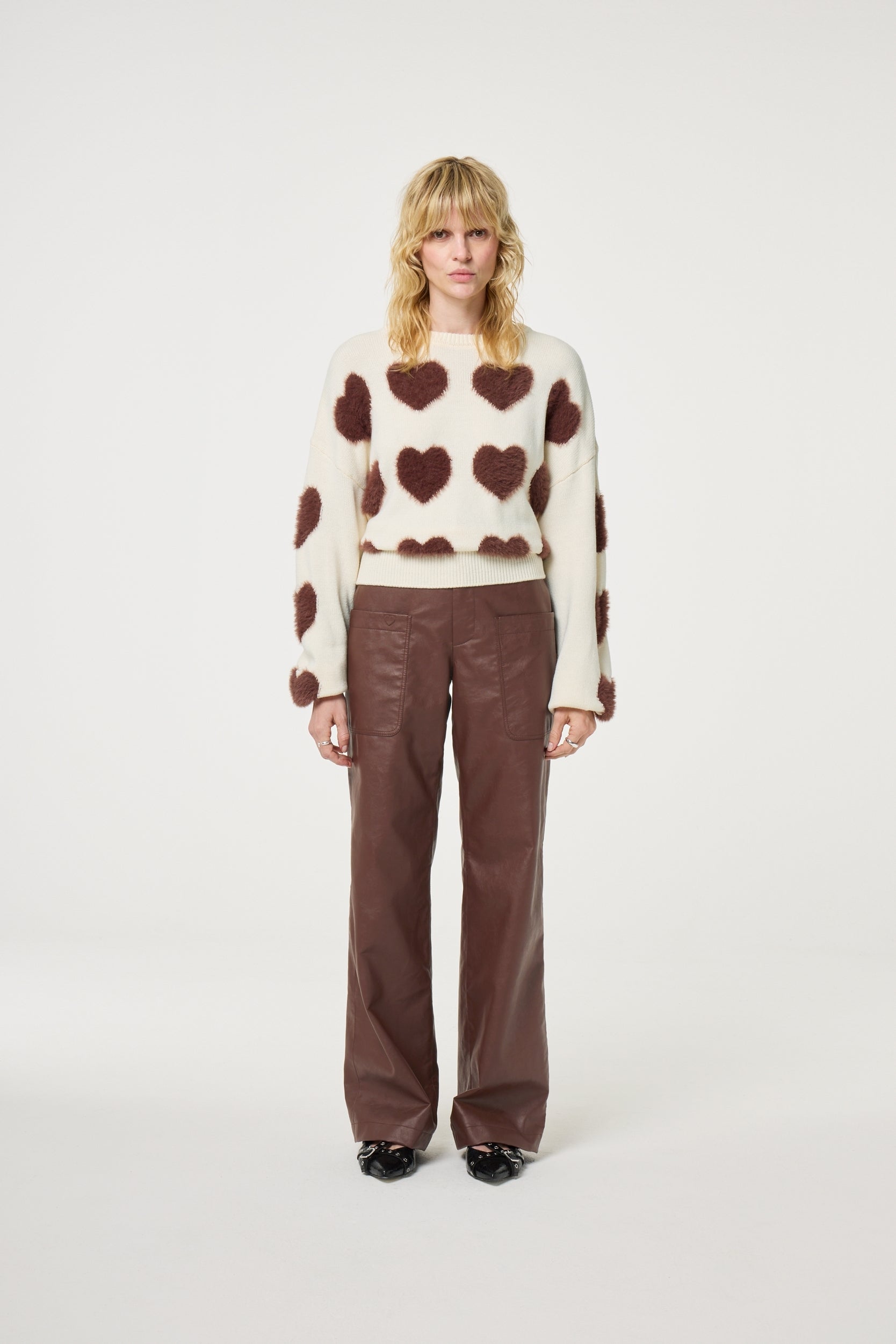 FABIENNE CHAPOT TRUI HEART COSY WHITE/MOCHA BROWN